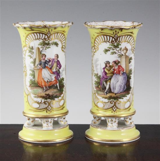 A pair of Meissen spill vases, late 19th century, 5.5in.